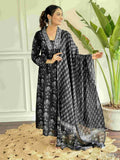 Black Pure Cotton Printed Anarkali Suit with Dupatta - Rashmika | Grocsy