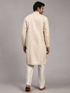 Cream Viscose Jacquard Woven Jacquard Designer Men's Rajwadi Kurta Set - Mahotsav | Grocsy