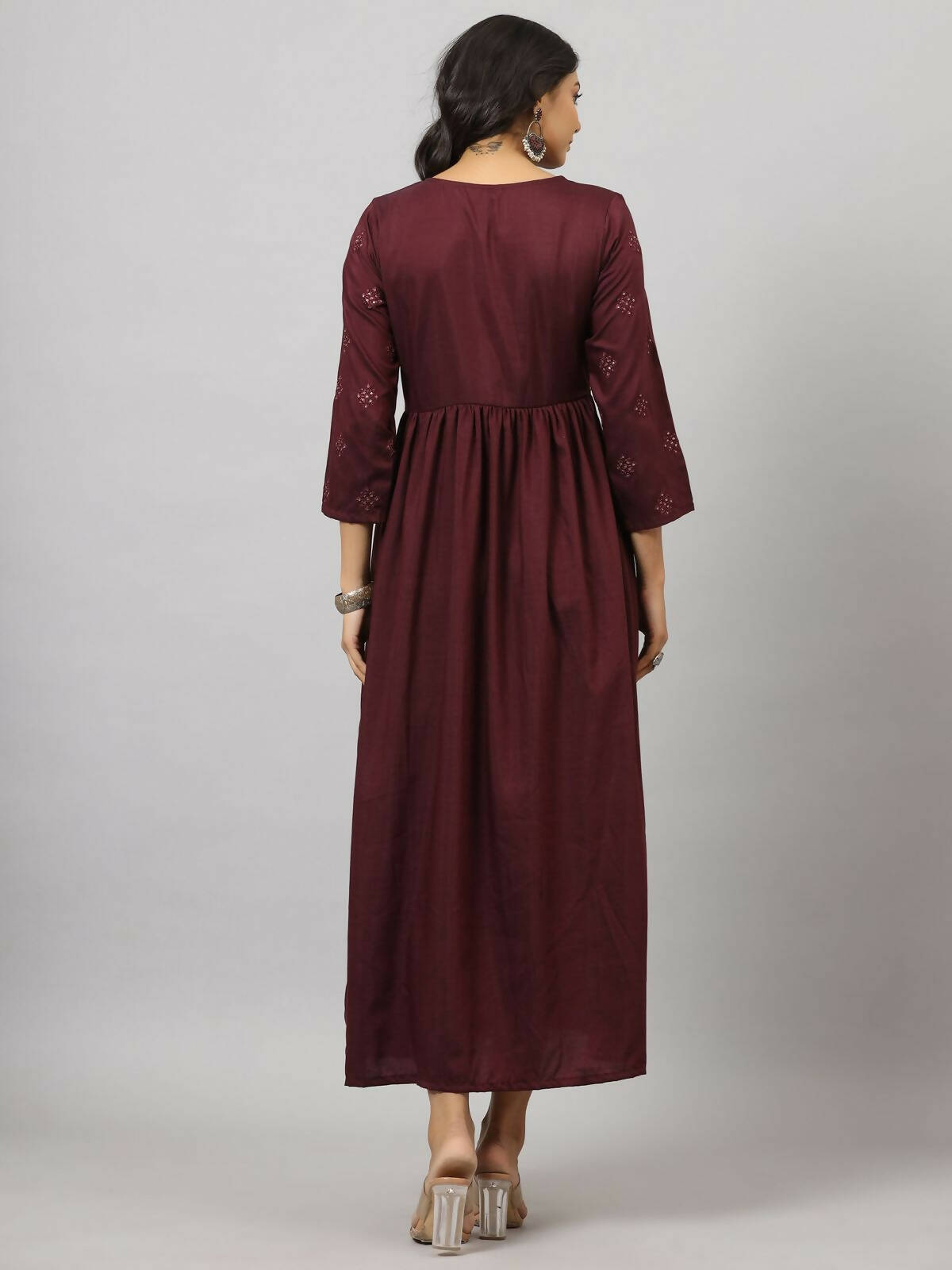 Juniper Women's Mauve Festive Printed Flared Dress | Grocsy