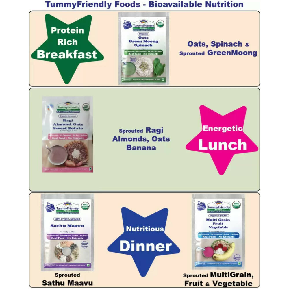 TummyFriendly Foods Certified Stage3 Porridge Mixes Trial Packs - Ragi, MultiGrain, Oats, Sathu Maavu for 8 Months Old Baby | Grocsy