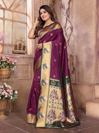 Joban Fashion Paithani Maroon Woven Soft Silk Saree | Grocsy