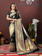 Lorenvalley Fashion Black Soft Silk Woven Design Gold Zari Weaving Saree | Grocsy