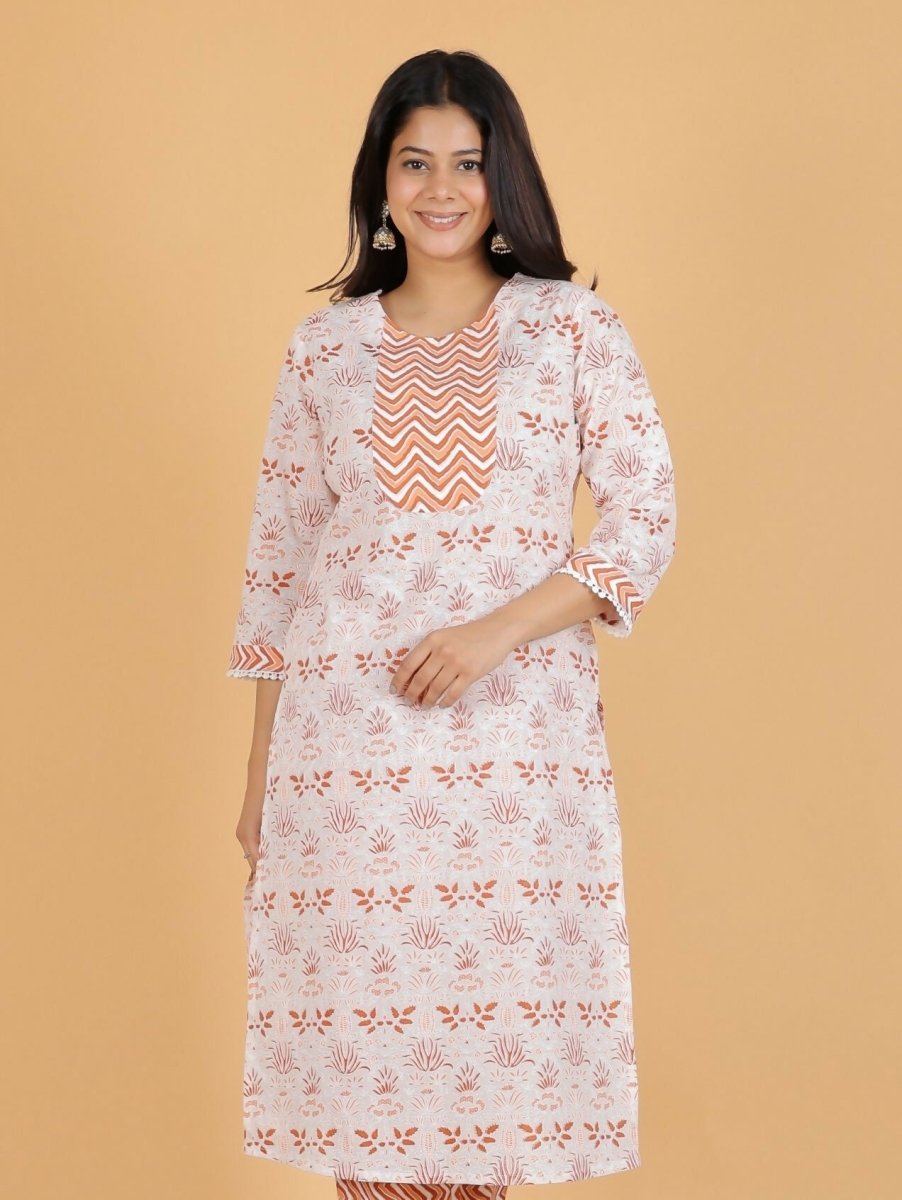 Aramya White Soft Cotton Floral Straight Kurta for Women | Grocsy