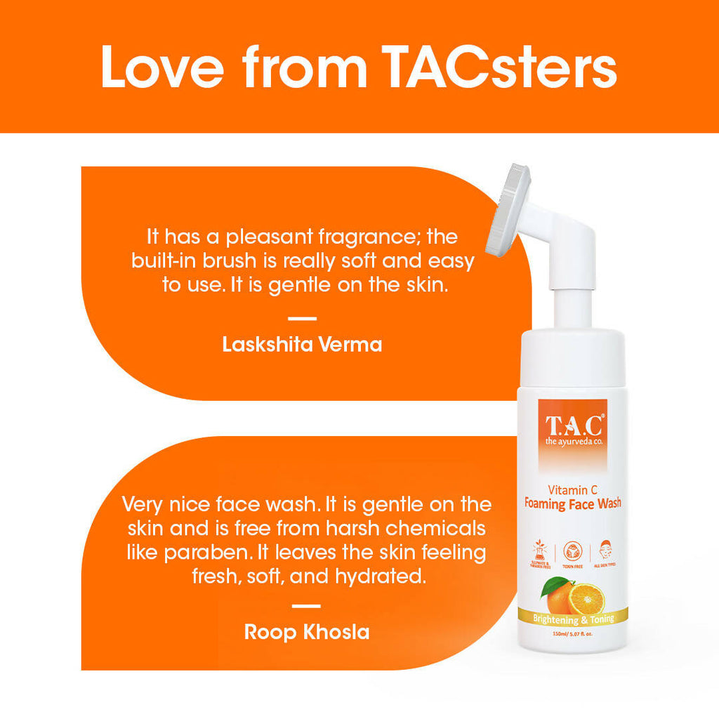 TAC - The Ayurveda Co. Vitamin C Foaming Face Wash for Face Brightening, Clean & Glowing Skin for Women & Men | Grocsy