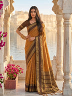 Shree Shyam Fashion Mustard Silk Blend Saree | Grocsy