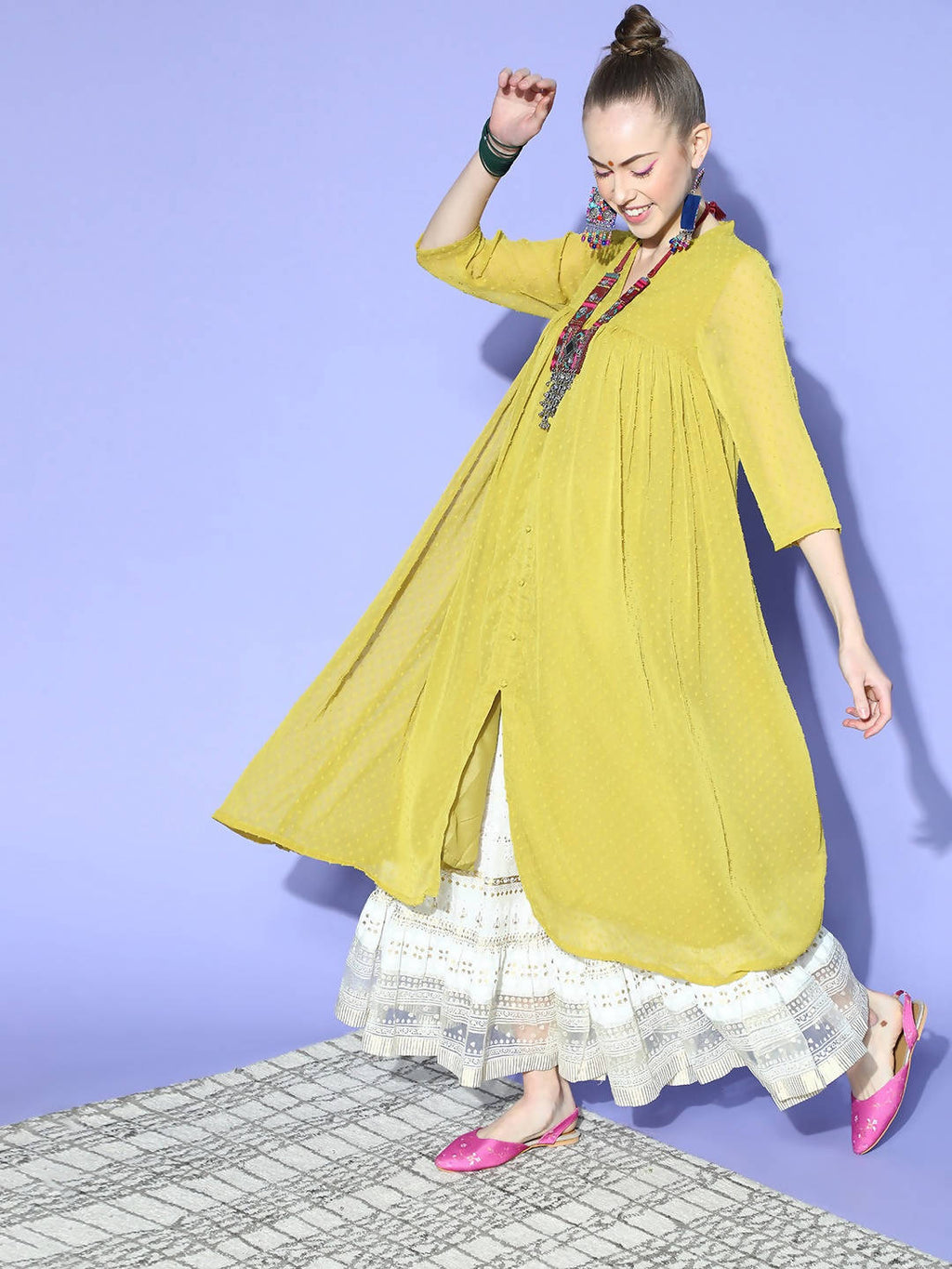 Janasya Women Elegant Mustard Woven Design Dobby Weave Kurta | Grocsy