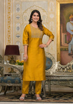 Partywear Designer Musted Yellow Poly Silk fabric Stitched Suit With Dupatta - Tanisha | Grocsy
