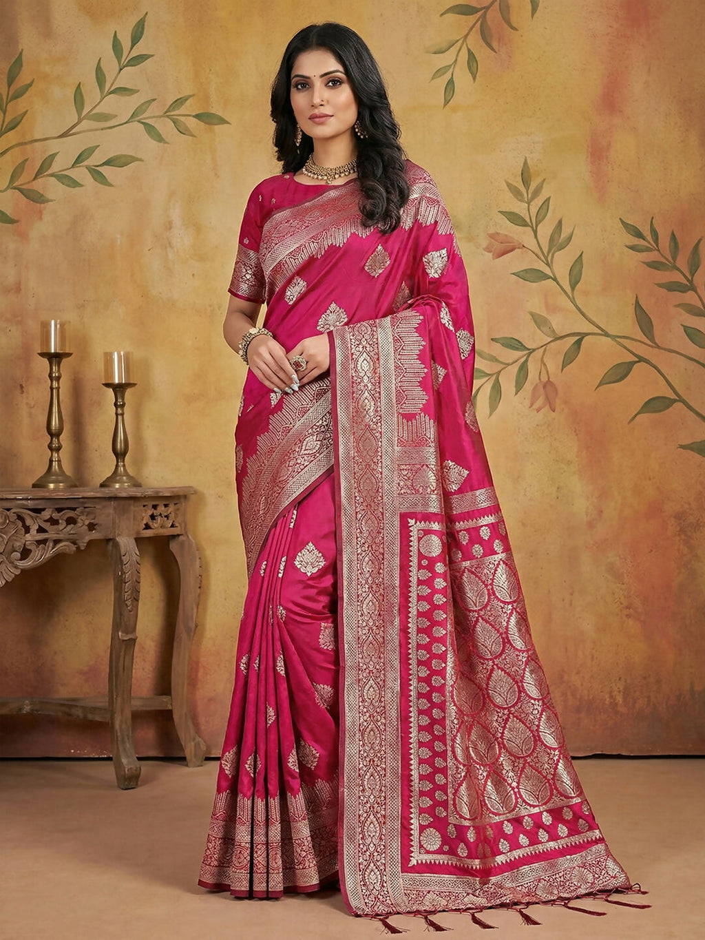 Shree Shyam Fashion Magenta Silk Blend Saree | Grocsy