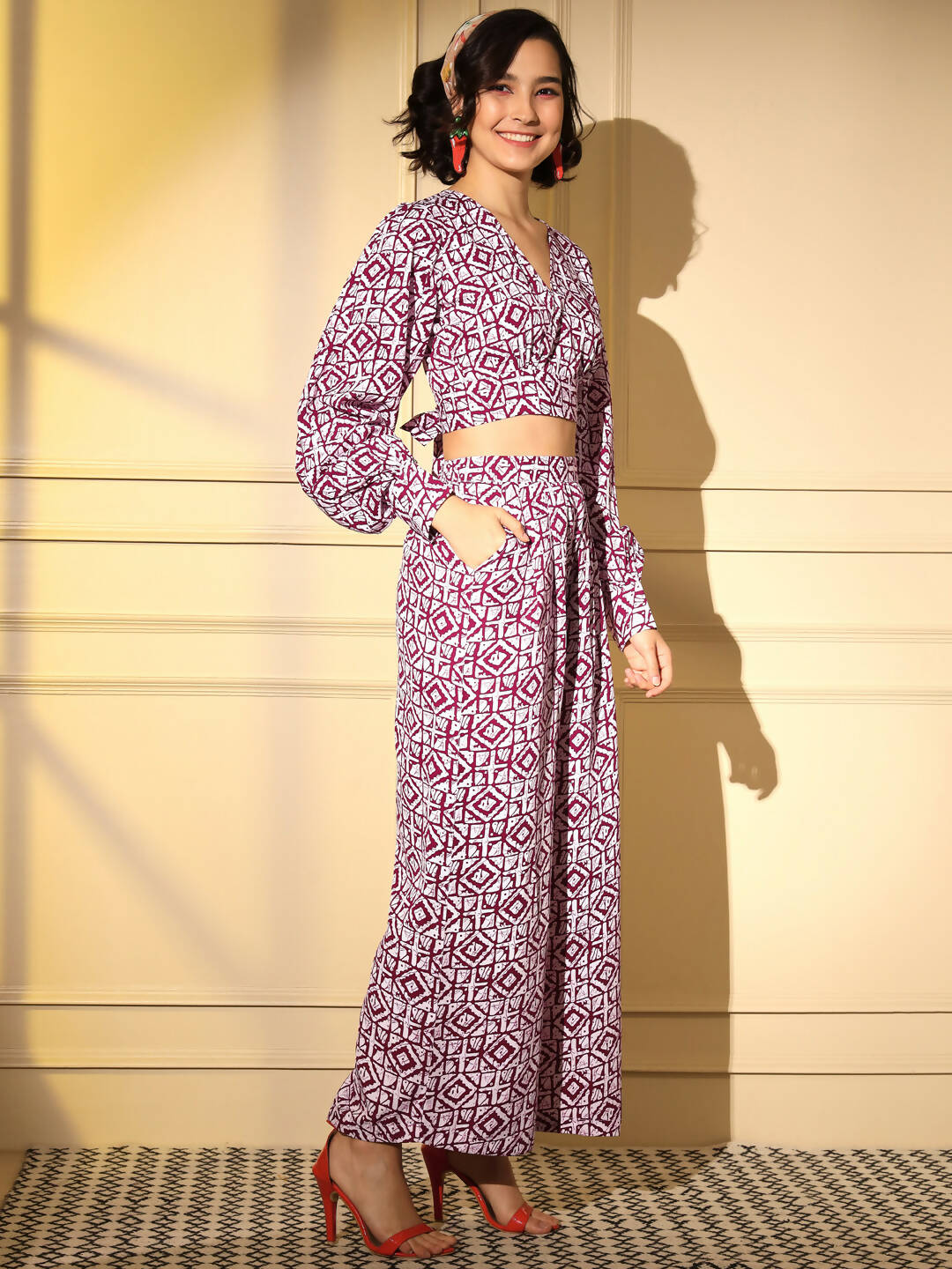 Pink Crepe Digital Printed Top With Matching Trouser - Shivani | Grocsy