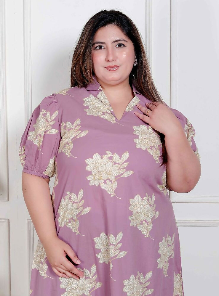 Miravan Plus Size Womens Lavender Floral Printed A-Line Maxi Dress | Grocsy