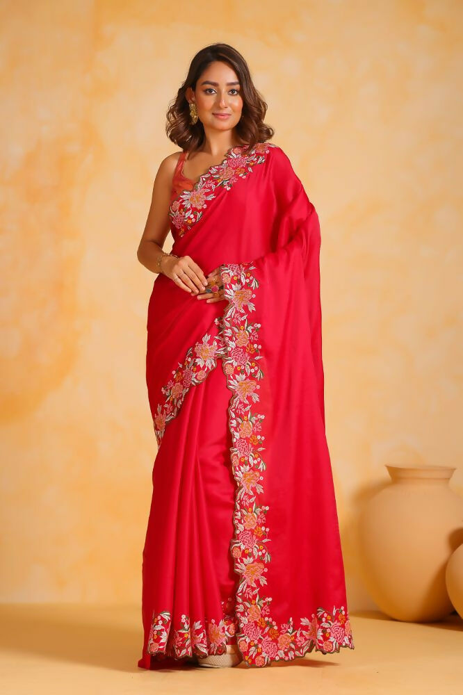 Vamsee Sundha Red Tussar Silk Saree | Grocsy