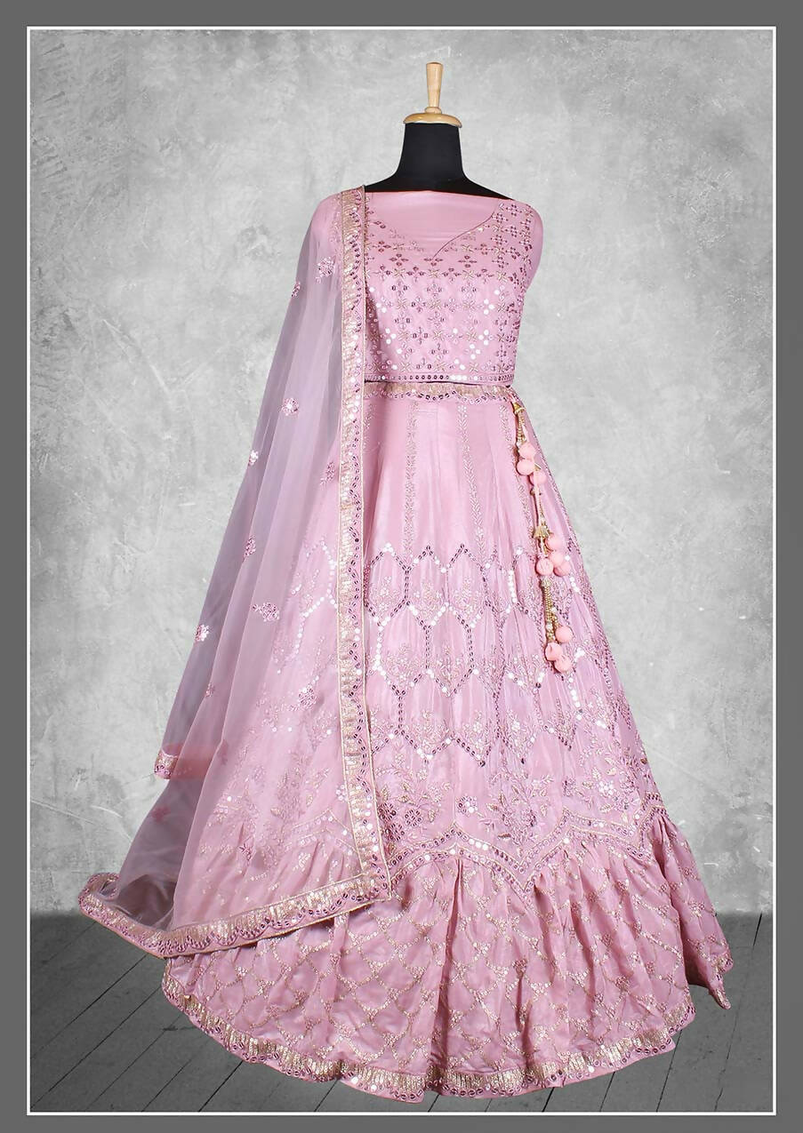 Light Purple Satin Silk Sequins and cord embroidery, cut work Bridal lahenga Choli with Dupatta - Nimaya Pavitra Rista | Grocsy
