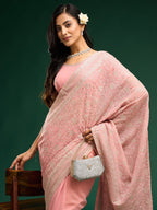 kasee Floral Embroidered Pure Georgette Saree | Grocsy
