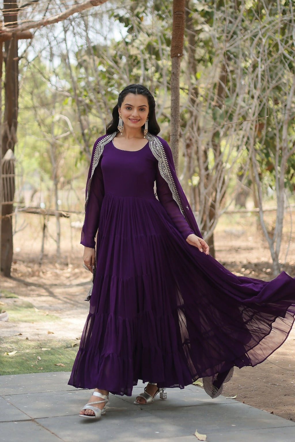 Joban Fashion Purple Georgette Sequence Embroidery Work Kurta Set | Grocsy