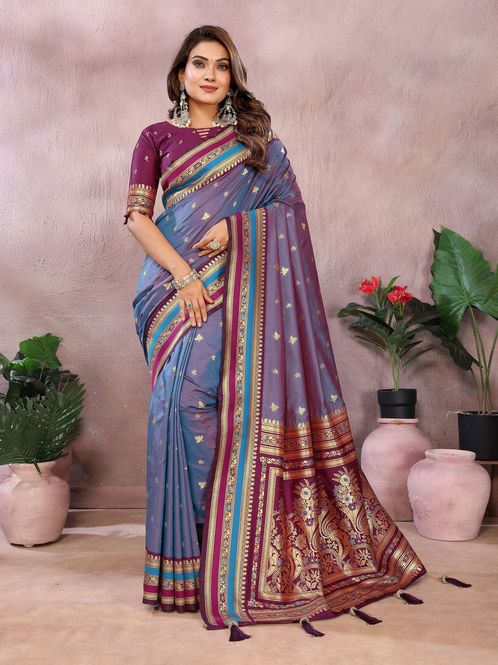 Aastha Fashion Grey Kalamkari Silk Weaving Saree | Grocsy