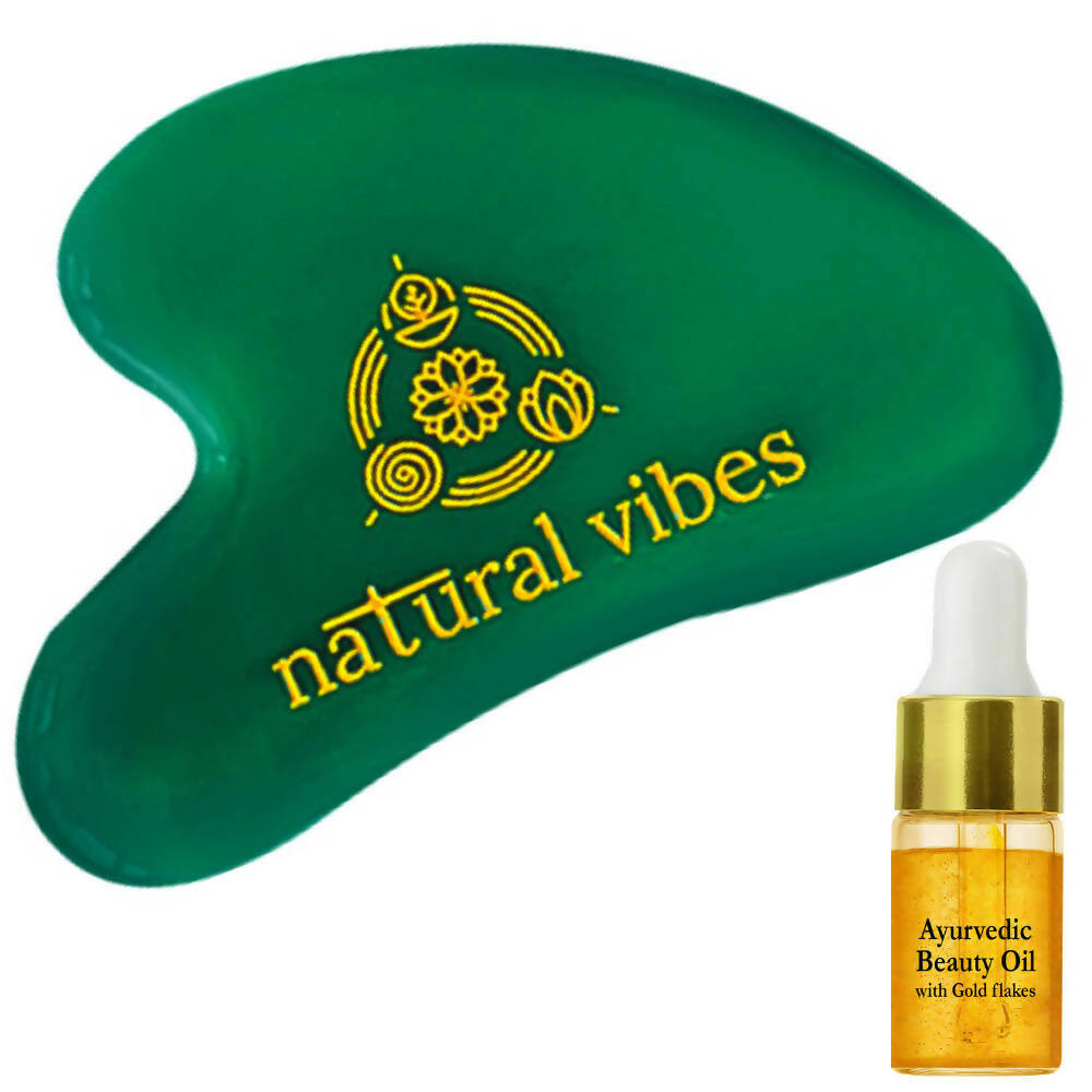 Natural Vibes Jade Gua Sha with Free Gold Beauty Elixir Oil | Grocsy