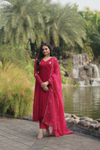 Jyoti Fashion Women's Pink Faux Blooming Embroidered Kurta with Trouser & Dupatta | Grocsy