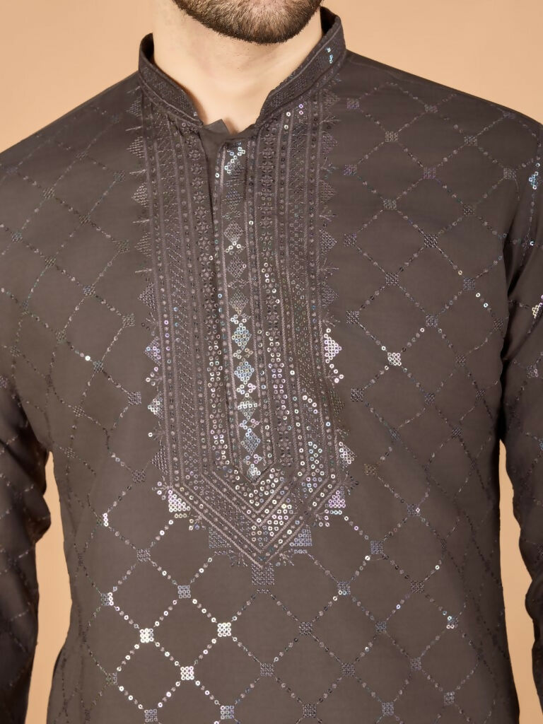 Vastranavya Brown Exclusive Festival Wear Viscose Silk Thread & Sequence Embroidered Work Kurta with Dupatta | Grocsy