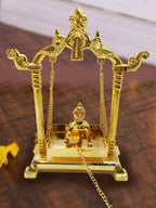 CraftVatika Gold Toned Aluminium Swing Jhula With Ladoo Gopal | Grocsy