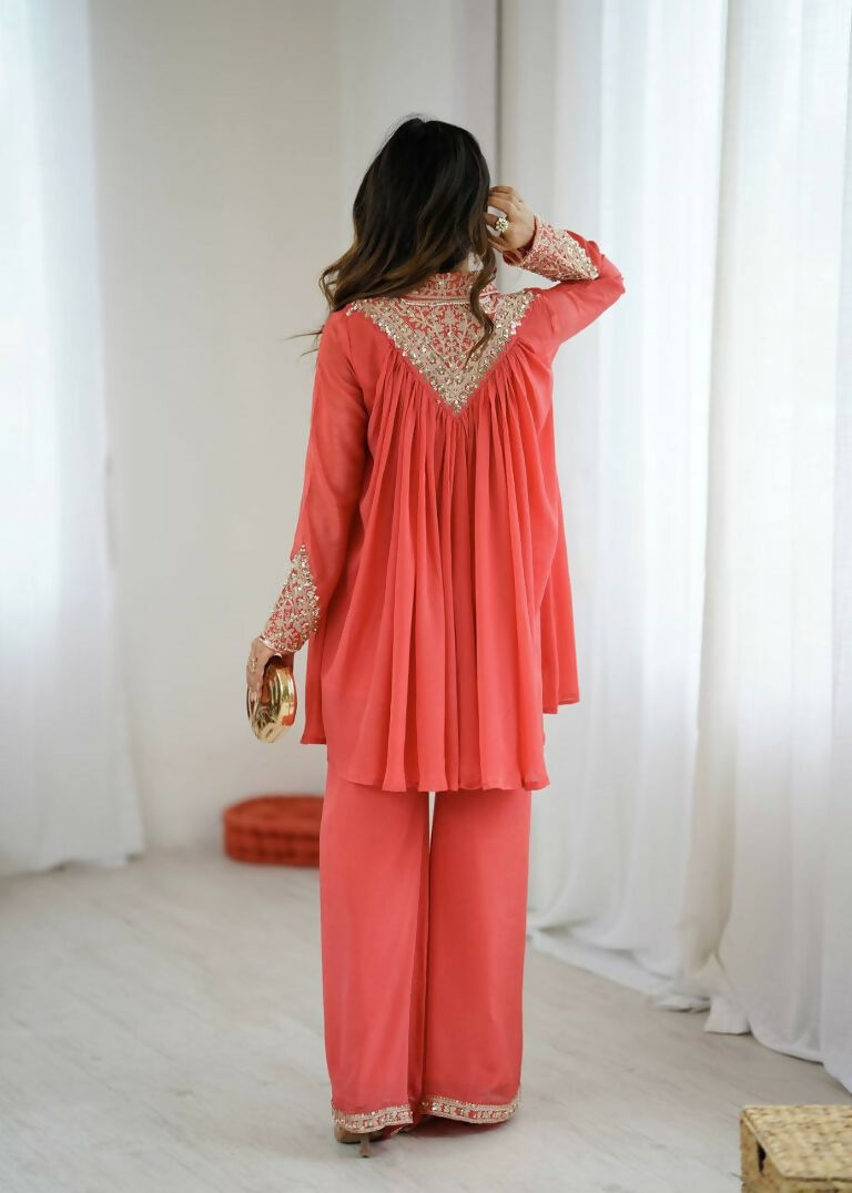 Teeya Creation Fenta Heavy Chinnon Silk Embroidery Work Plazo pair | Grocsy