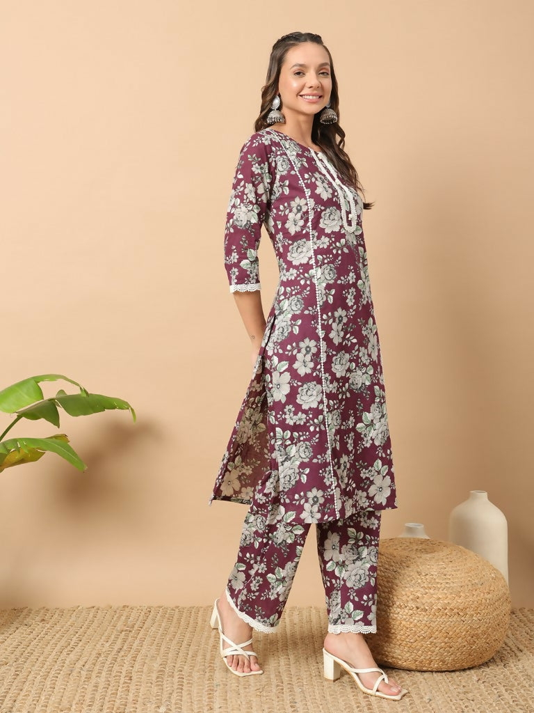 FIORRA Women's Light Blue Cotton Straight Kurta Set | Grocsy