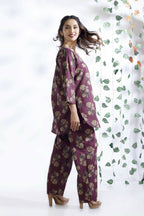 Breathables Wine Butta Cotton Co-Ord Set – Kurta With Straight Pants | Grocsy