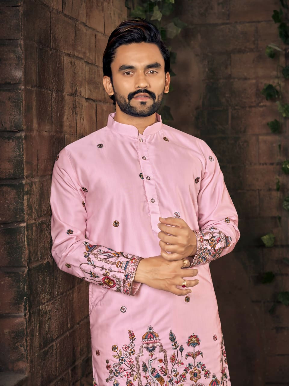 Anaita Pink Multi Thread Work Silk Straight Kurta | Grocsy