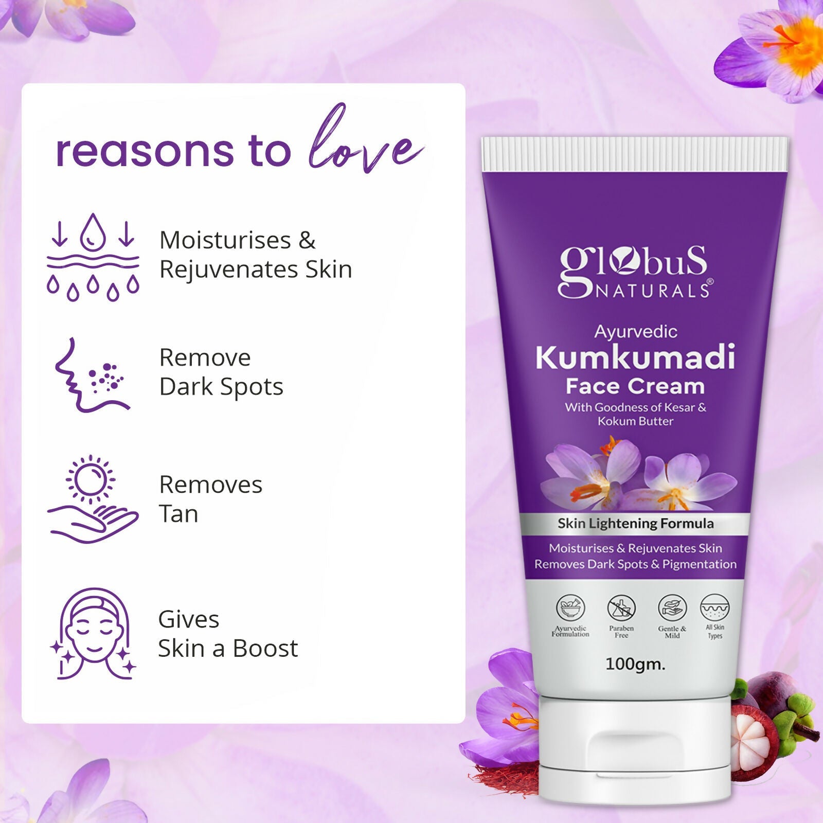 Globus Naturals Ayurvedic Kumkumadi Skin Lightening Face Cream | Grocsy
