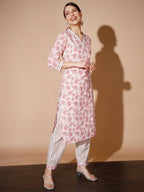 Myshka Women Pink Floral Kurta & Trousers | Grocsy