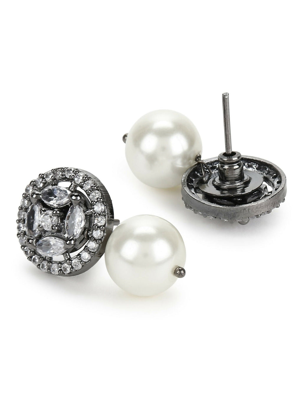Pearl Stone Earrings in Silver Tone- Ruby Raang