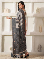 Shree Shyam Fashion Linen Cotton Black & Cream Saree | Grocsy