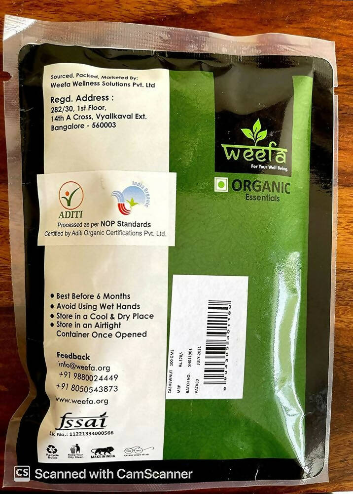 Weefa Organic Whole Cashew Nuts | Grocsy