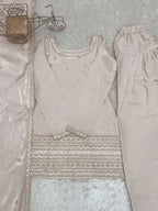 Teeya Creation Beige Silk Embroidered Kurta Salwar Suit Set With Dupatta | Grocsy