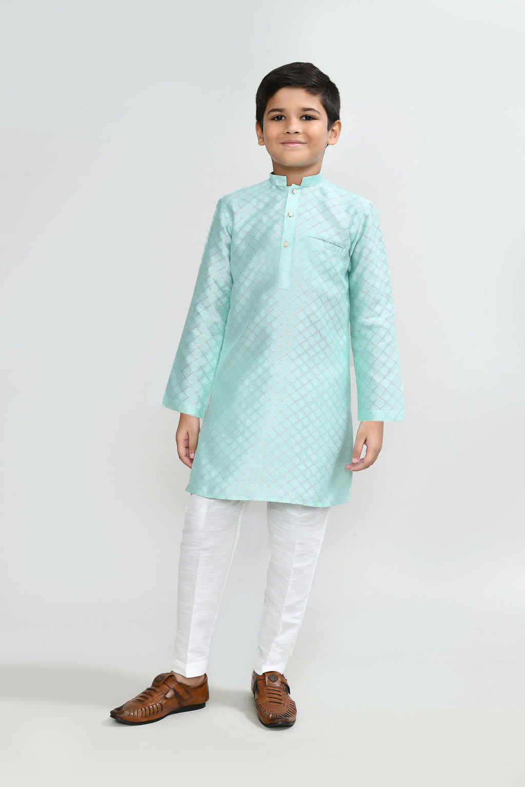 Joban Fashion Cotton Silk Pastel Green Kurta With Straight Fit Pant | Grocsy