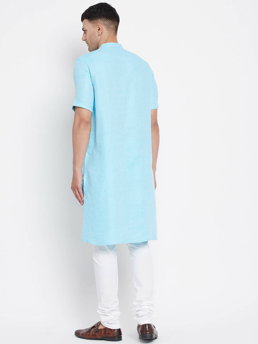 Even Apparels Blue Color Pure Cotton Men's H/S Kurta With Band Collar | Grocsy