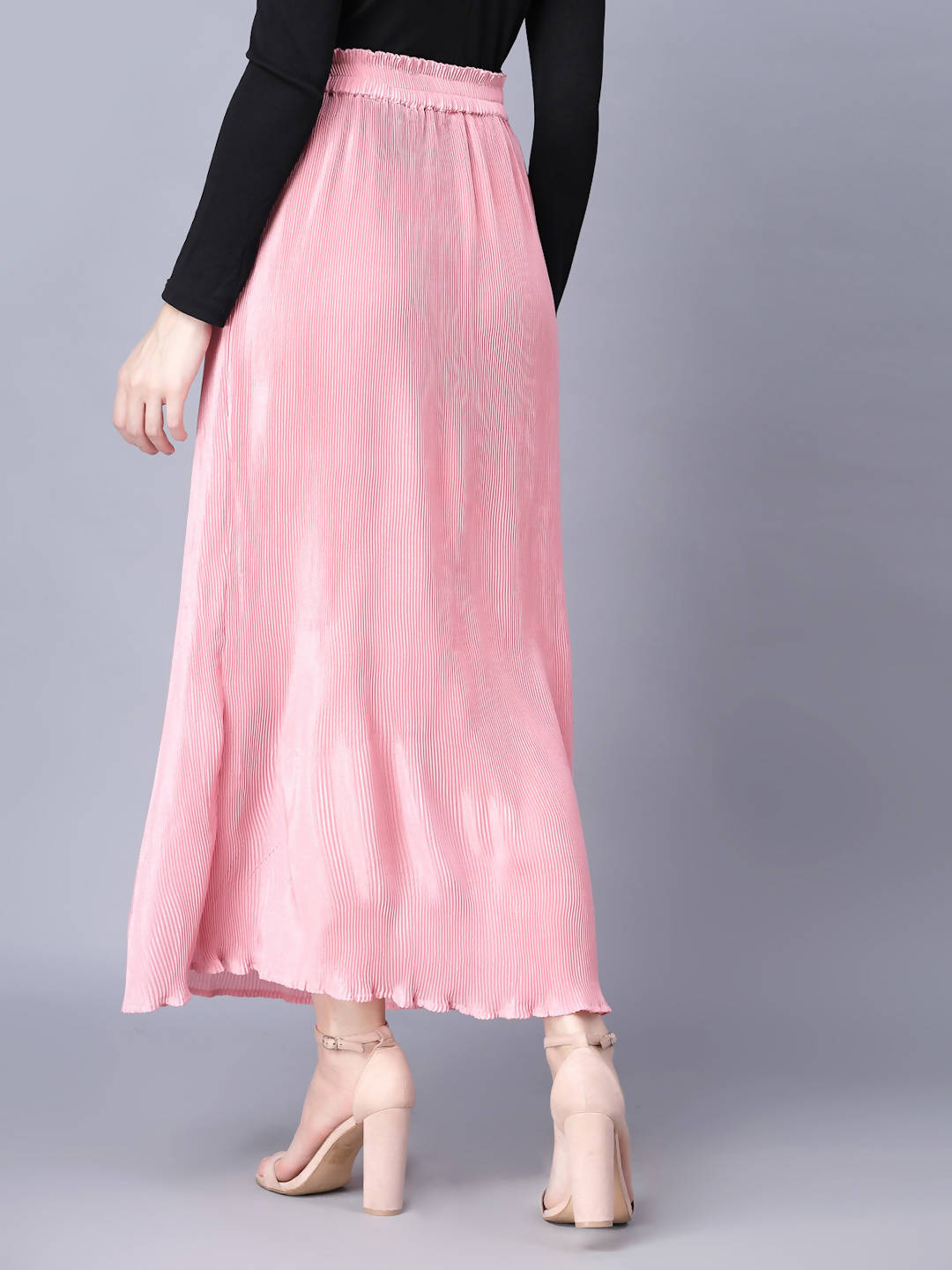 Myshka Chiffon Solid Pink Women Skirt | Grocsy