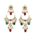 Nuyug 22K Gold Plated Crescent Kundan Drop Red Stone Chandbali Earrings | Grocsy