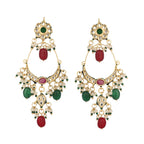 Nuyug 22K Gold Plated Crescent Kundan Drop Red Stone Chandbali Earrings | Grocsy