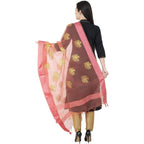 A R Silk Tissue Zari Embroidery Golden Zari Embroidery Peach Color Dupatta or Chunni | Grocsy