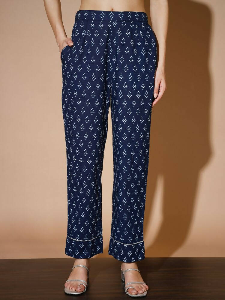 Myshka Women Blue Printed Kurta & Trousers | Grocsy
