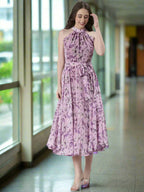 Souchii Lavender Floral Chiffon Dress -Souchii | Grocsy