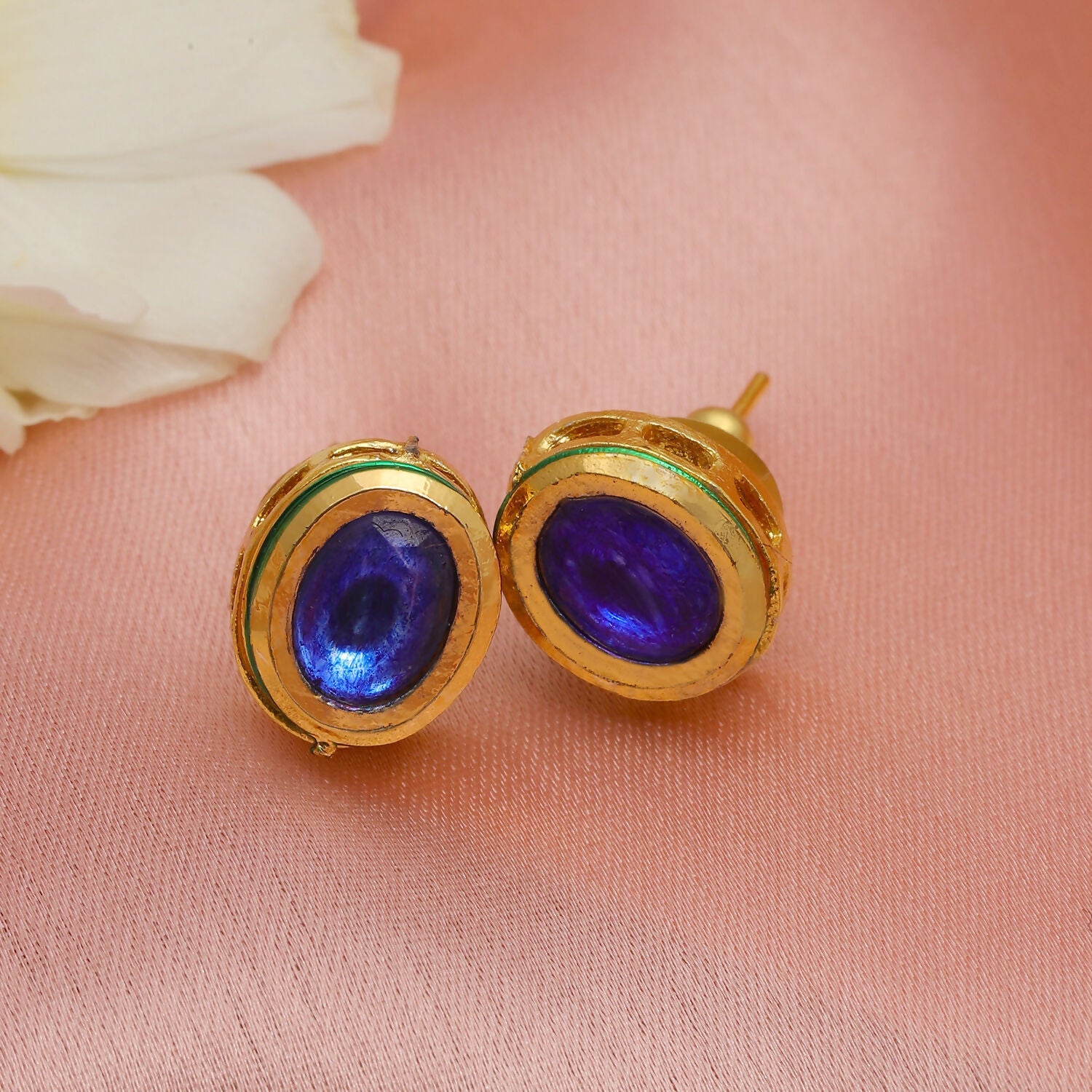 Blue Kundan Studs (Blue) - Ruby Raang