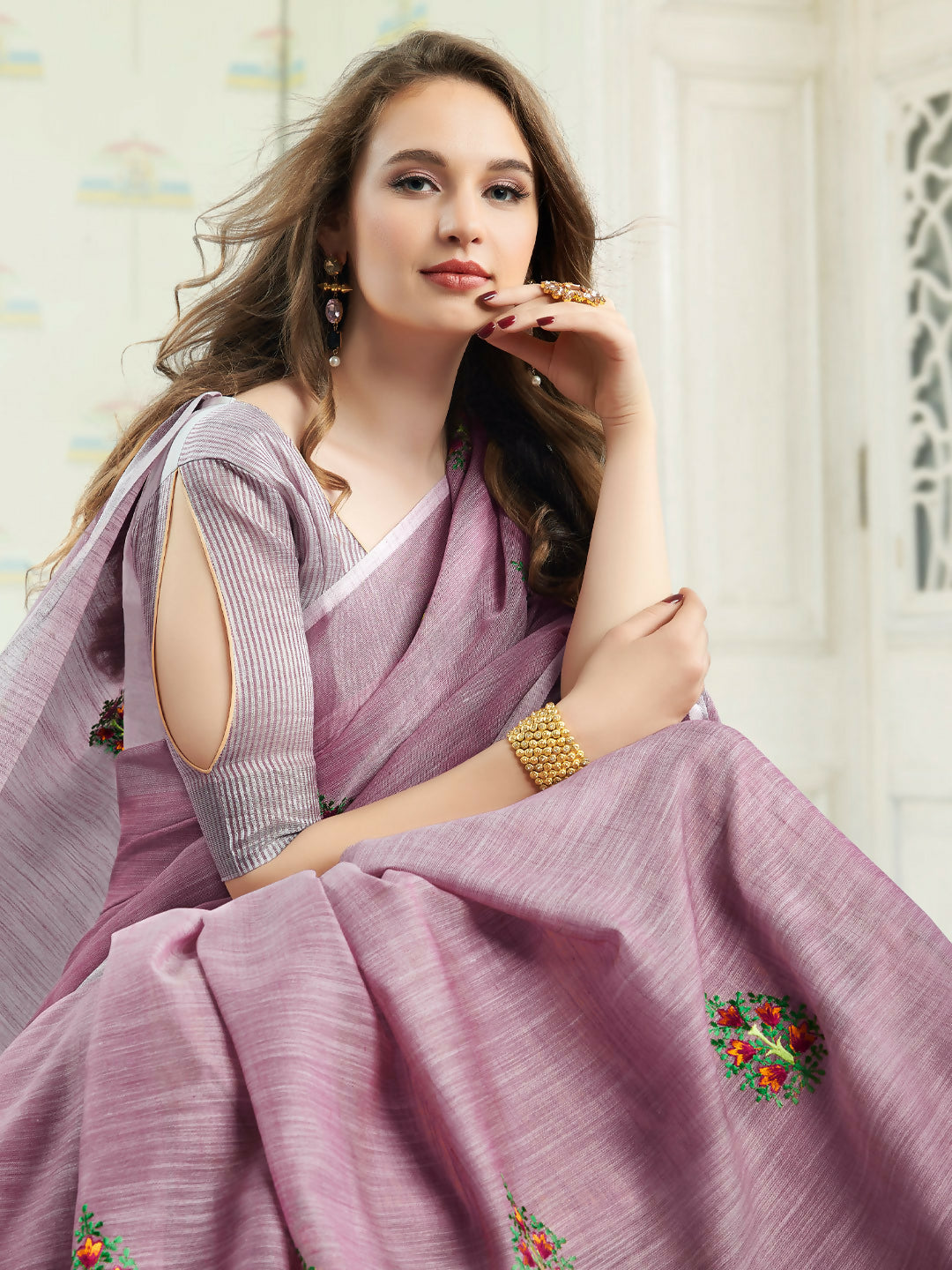 Shree Shyam Fashion Linen Light Purple Saree | Grocsy
