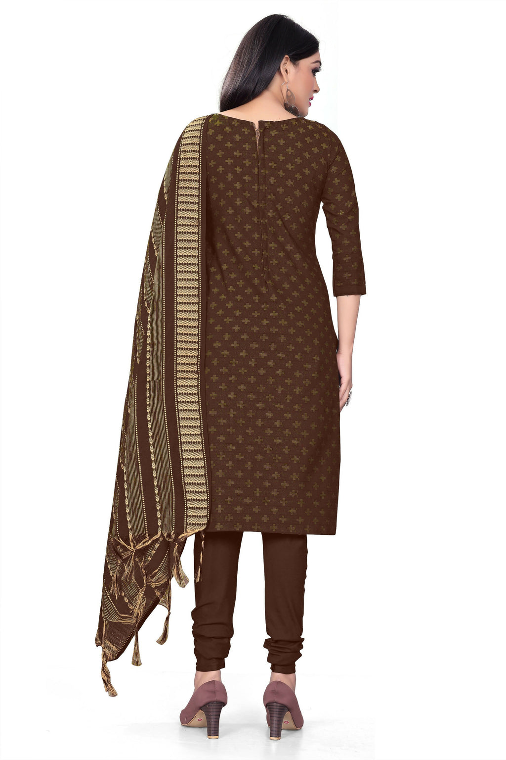 Brown Cotton Jacquard Woven Unstitched Dress Material - Amara | Grocsy