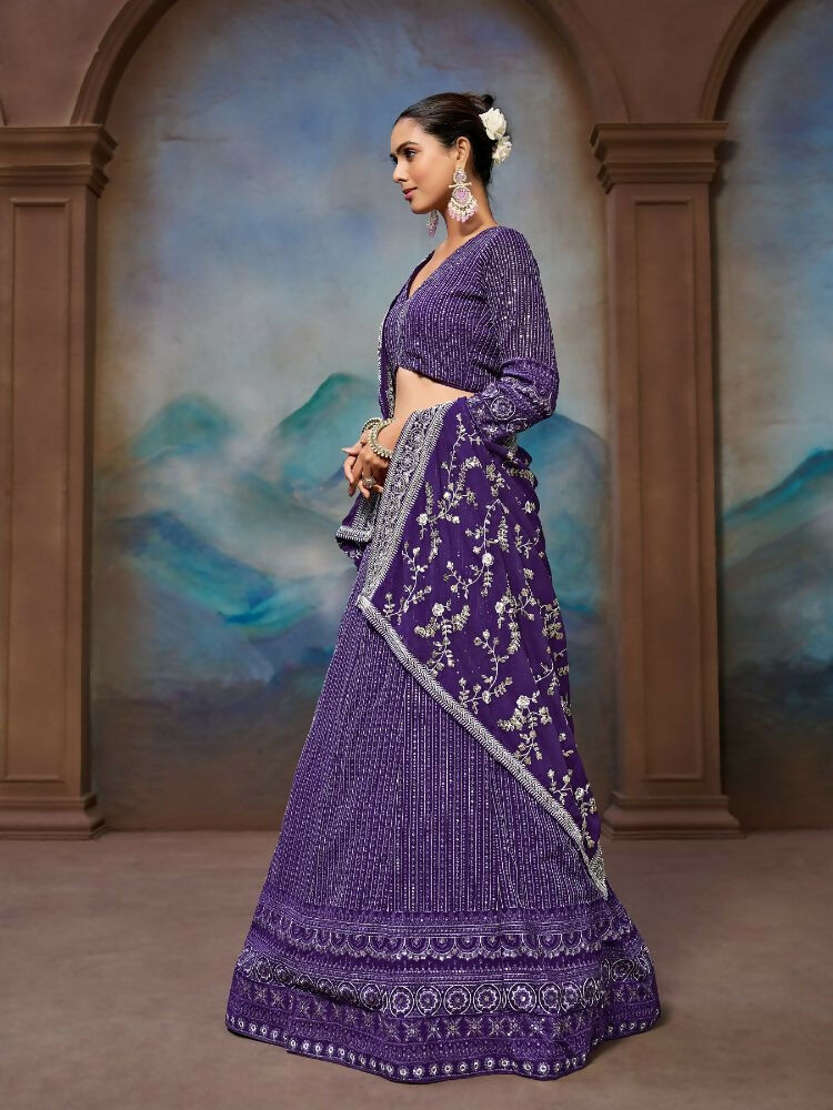 Purple Georgette Embroidery Work Lehenga Choli - Jihu Culture | Grocsy