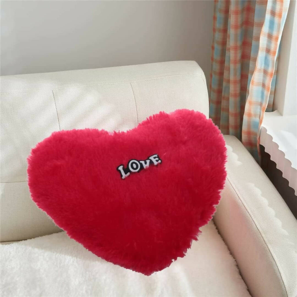 Heart Shape Pillow Fur Cushion (Red) | Grocsy