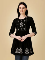 Jyoti Fashion Women's Black Viscose Rayon Embroidered Casual Top | Grocsy