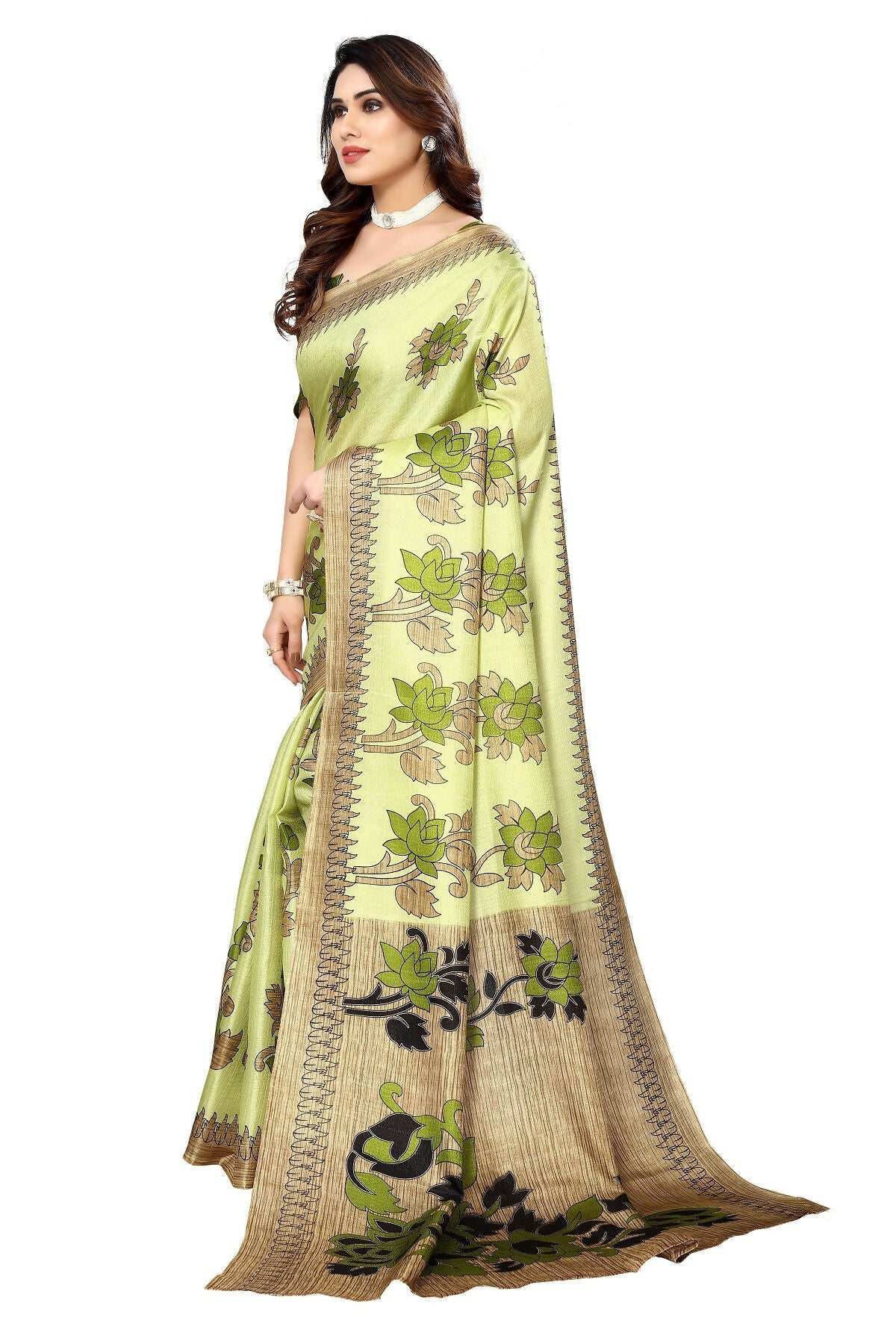 Vamika pista Printed Art Silk Saree | Grocsy