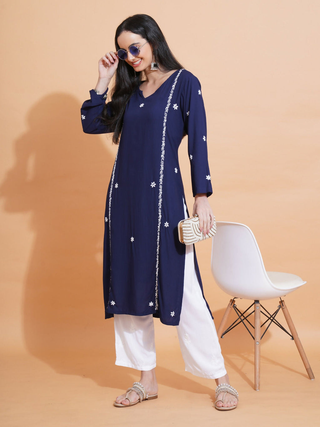 Pahnaz Luxury Rayon Chikankari Handwork Palazzo-White | Grocsy