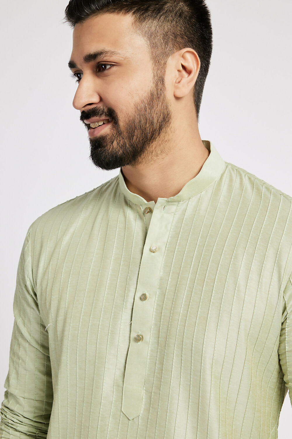 Ethnic India Green Men's Kurta Striped Polyester | Grocsy